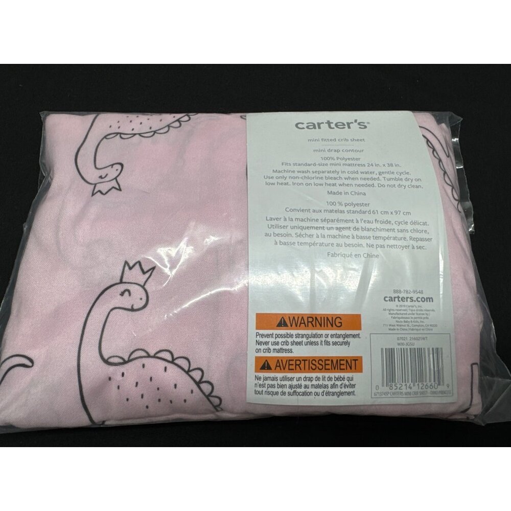 Carters Dino Princess Mini Fitted Crib Sheet 24" X 38" 100% Polyester Baby Beddi